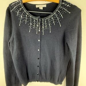 Vintage Janeville Black Angora Rhinestone Detail Cardigan